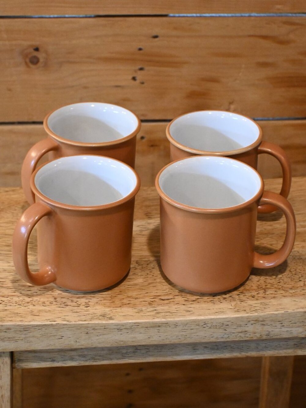 Vintage Crown Corning Terracotta / White Coffee Mugs - Set of 4 Made in Japan